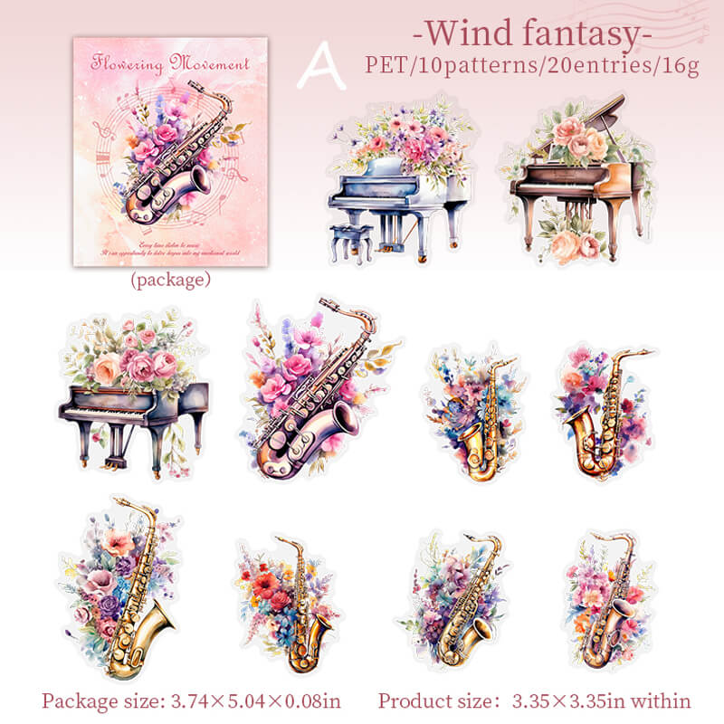 Blooming Musical Instrument Stickers | 20 PCS