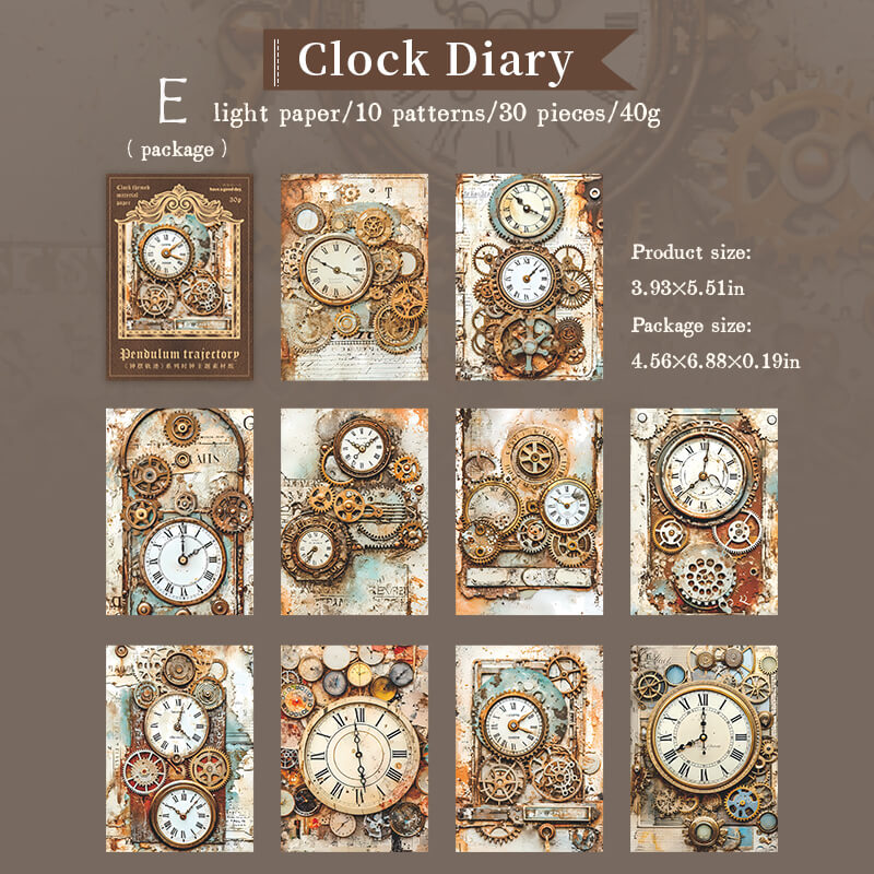 Clock Journal Scrapbooking Paper | 30 PCS