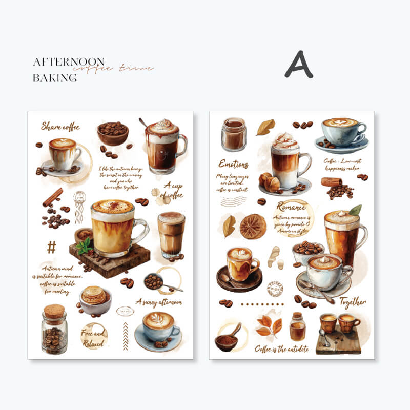 Coffee Themed Transfer Stickers | 2 Sheets