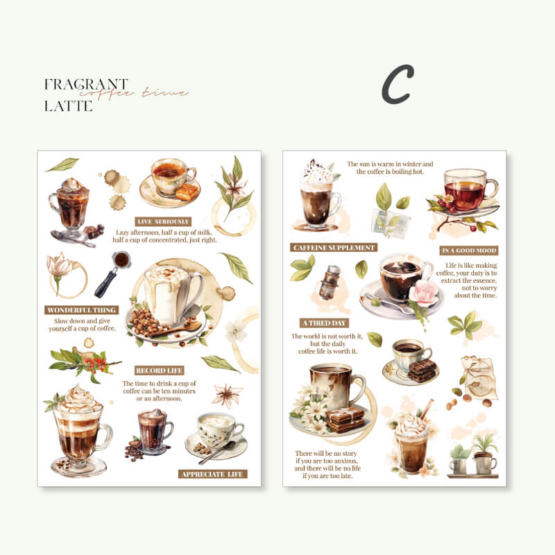 Coffee Themed Transfer Stickers | 2 Sheets