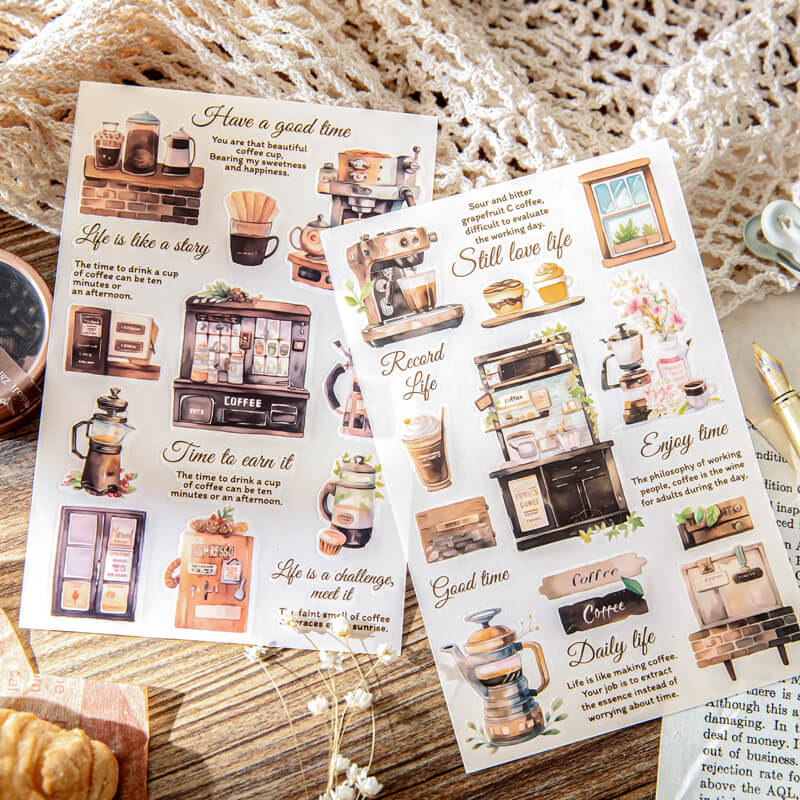 Coffee Themed Transfer Stickers | 2 Sheets