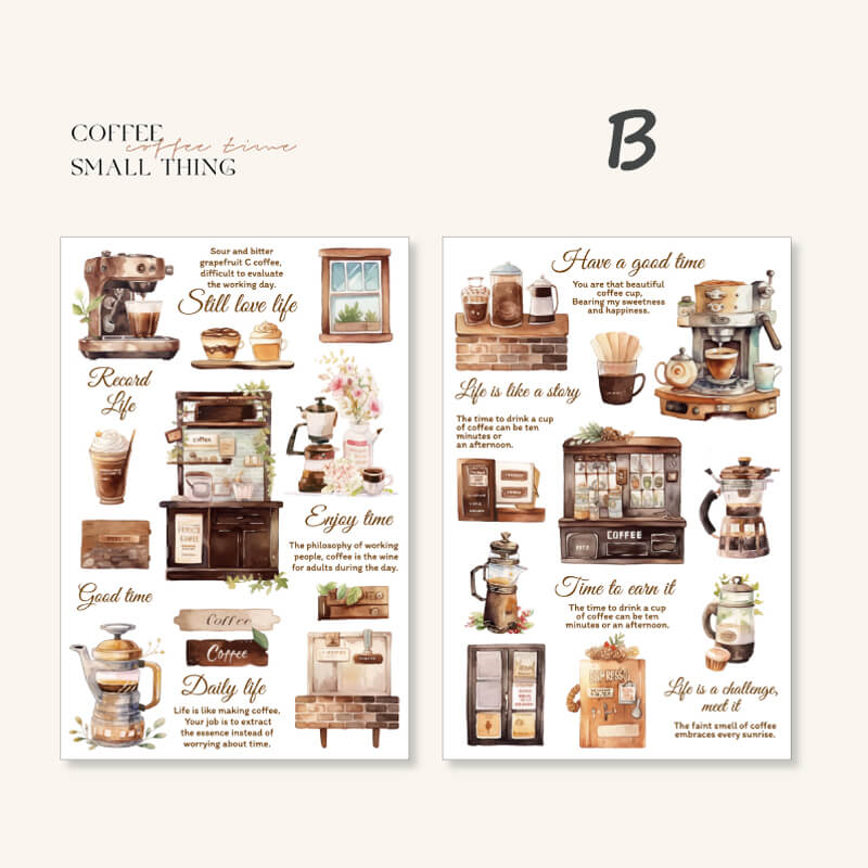 Coffee Themed Transfer Stickers | 2 Sheets