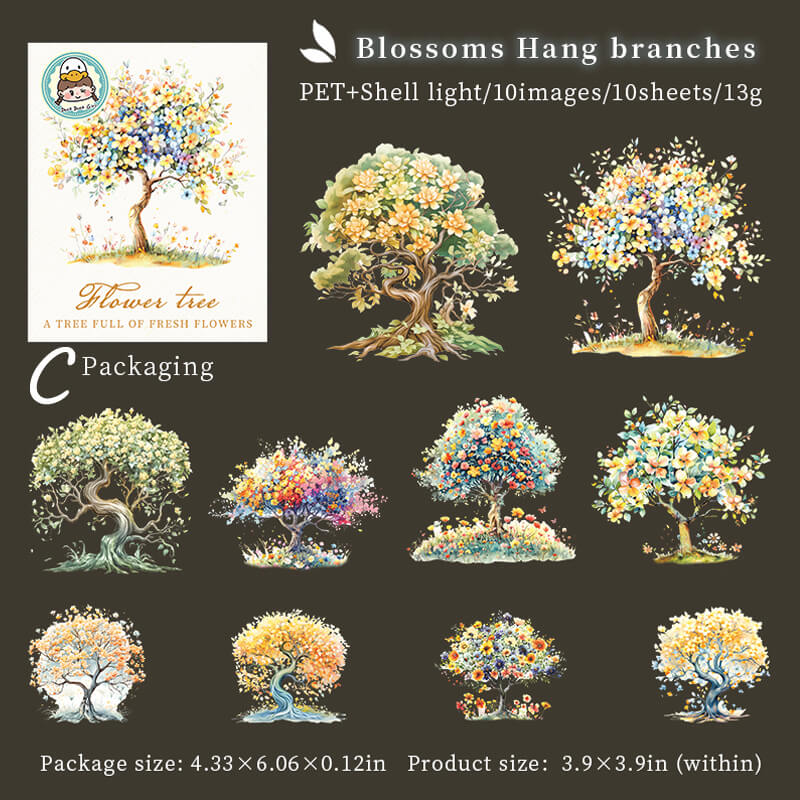 Flowers Tree Stickers | 10 PCS