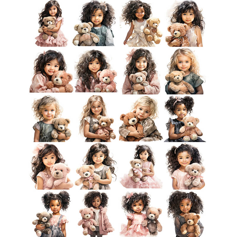 Girl and Bear Stickers | 1 Sheet