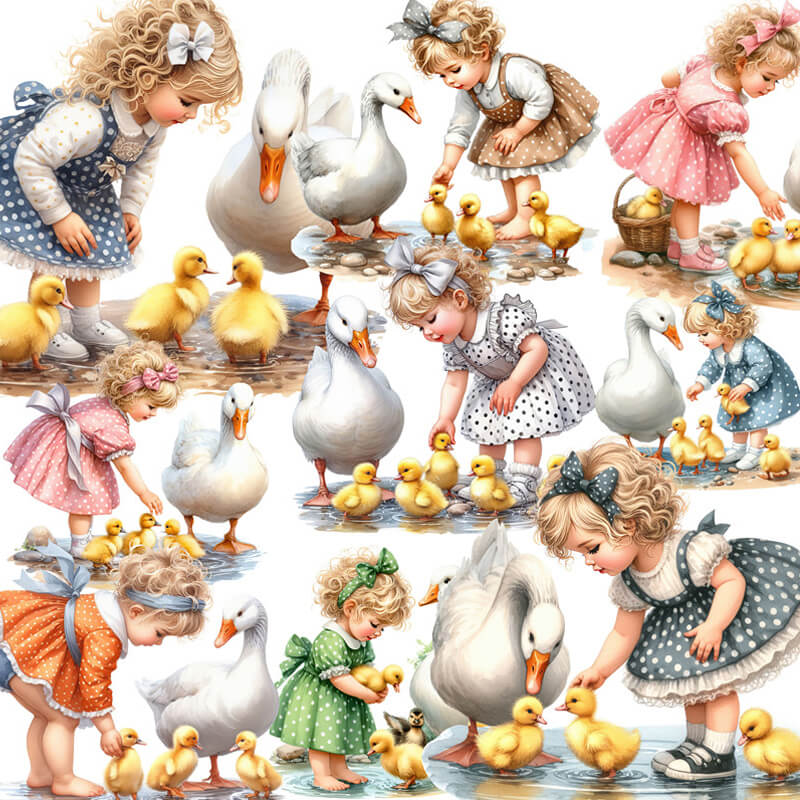 Girl and Duck Stickers | 1 Sheet