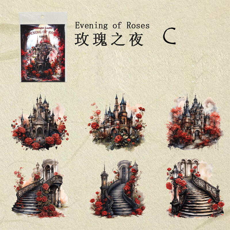 Gothic Midnight Castle Stickers | 12 PCS