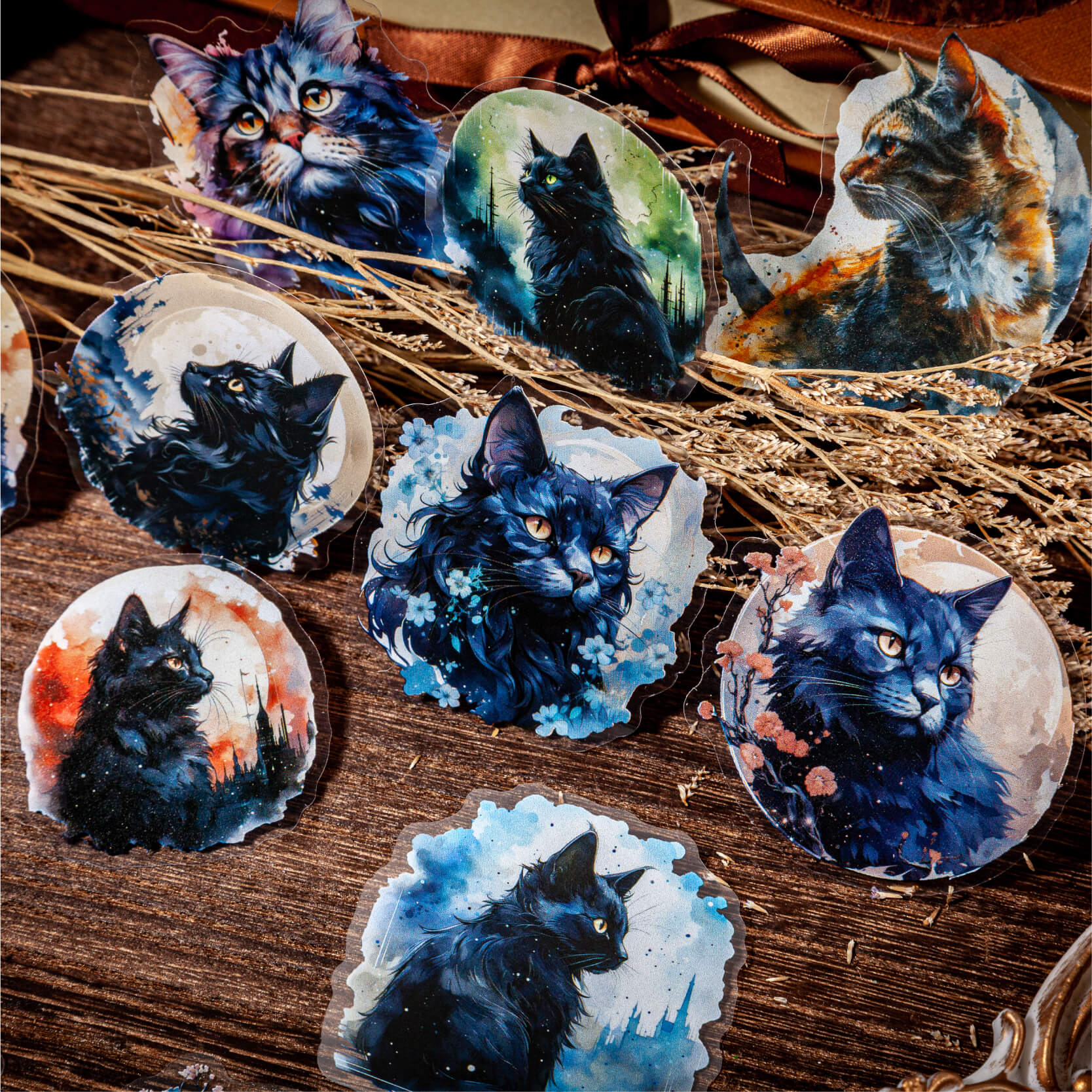 Gothic Moonlight Cat Stickers | 20 PCS