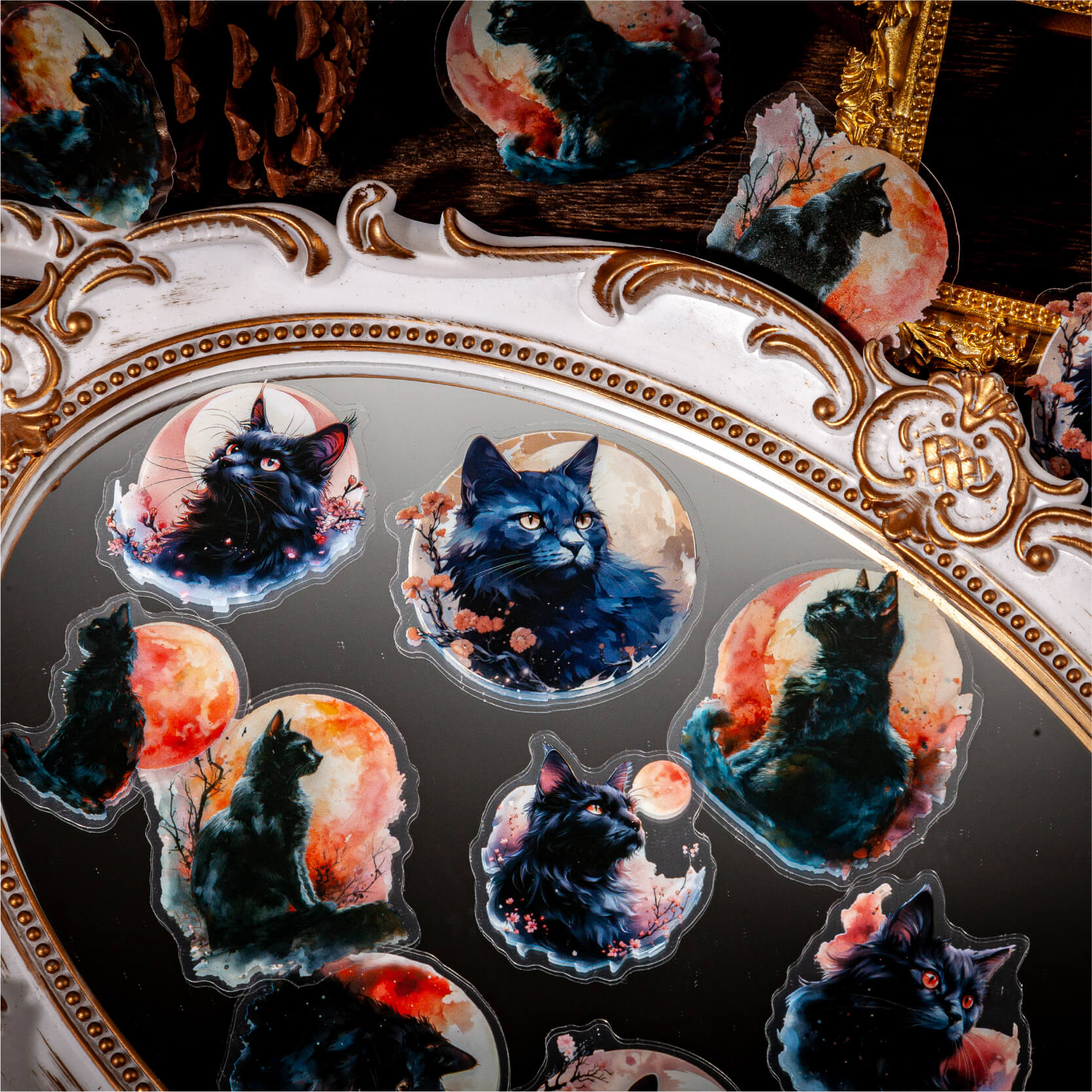 Gothic Moonlight Cat Stickers | 20 PCS