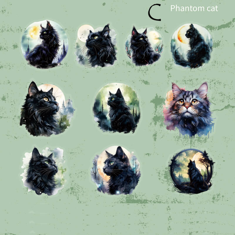 Gothic Moonlight Cat Stickers | 20 PCS