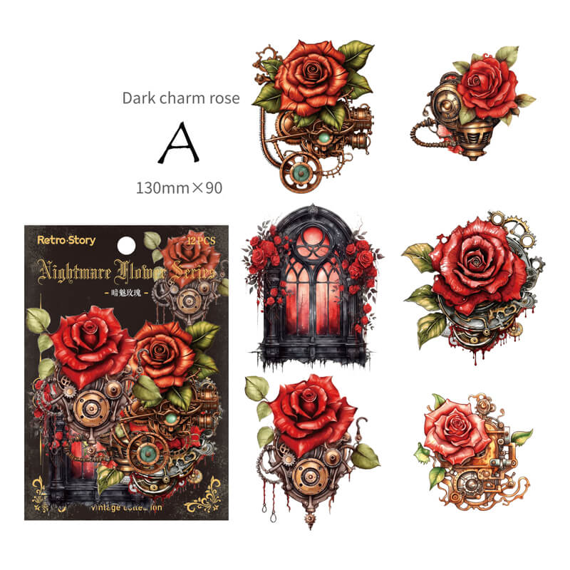 Gothic Nightmare Flower Stickers | 12 PCS