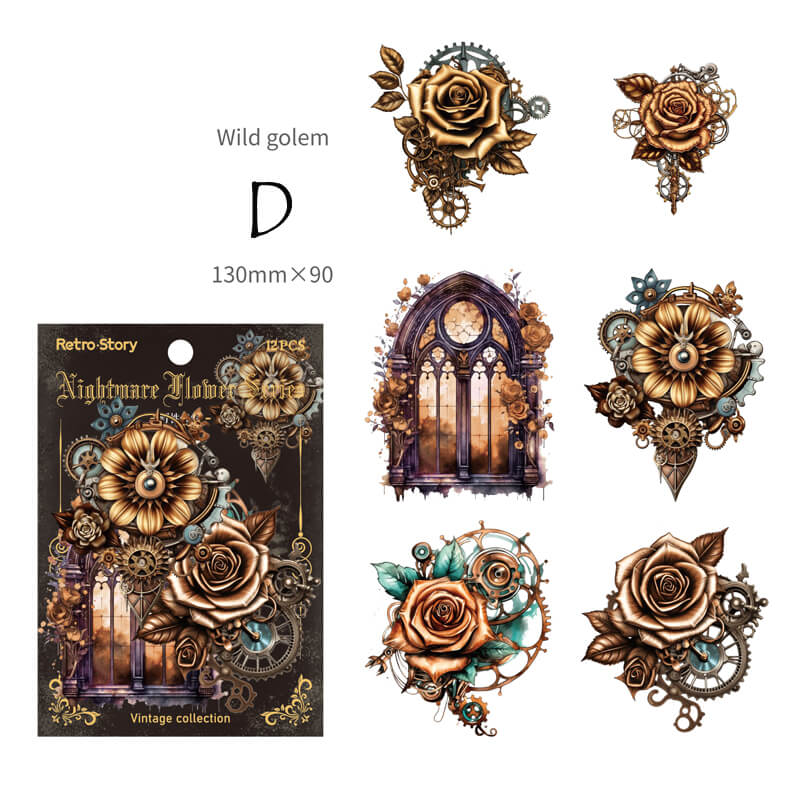 Gothic Nightmare Flower Stickers | 12 PCS