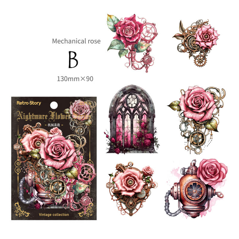 Gothic Nightmare Flower Stickers | 12 PCS