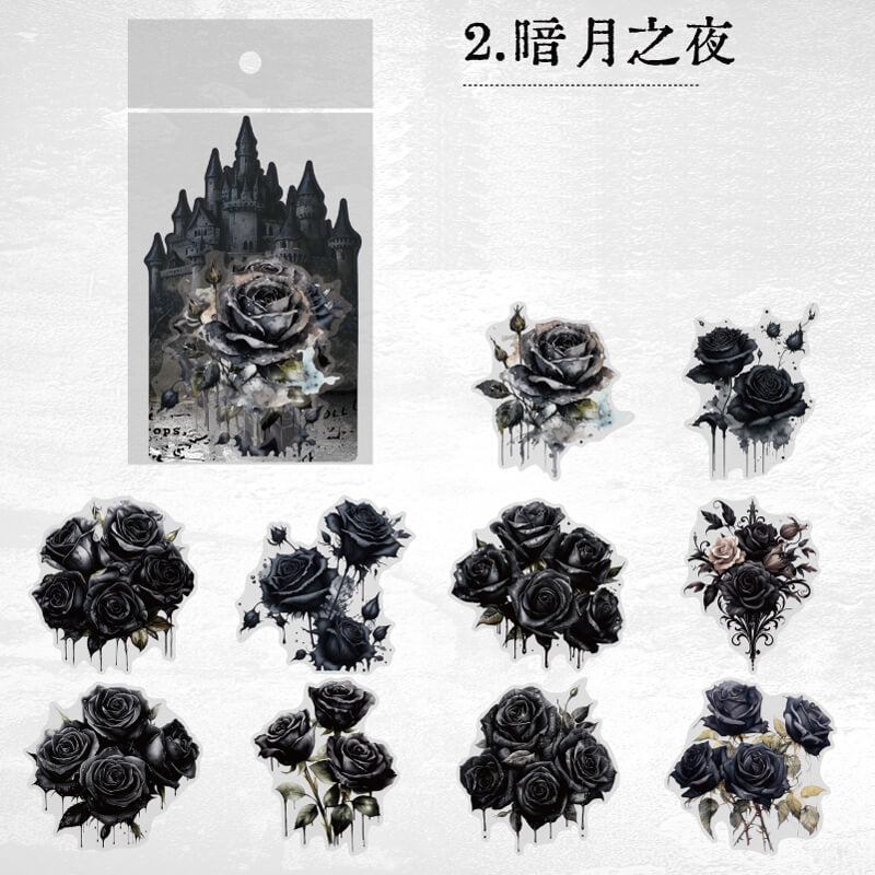 Gothic Shadow Rose Stickers | 10 PCS