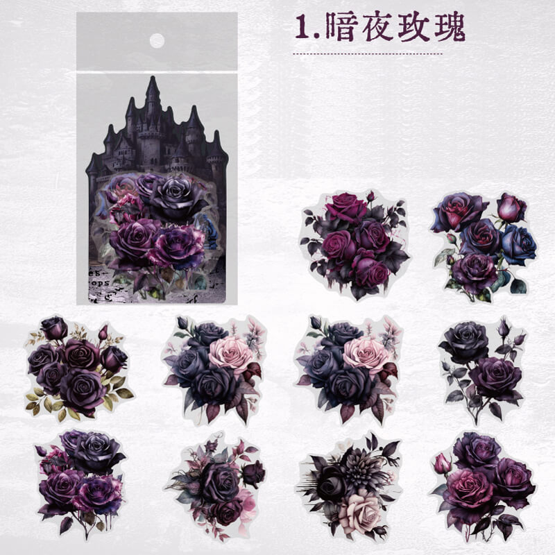 Gothic Shadow Rose Stickers | 10 PCS