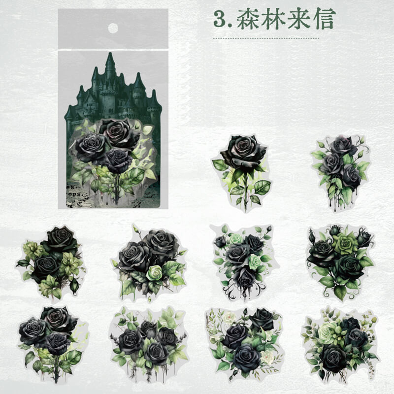 Gothic Shadow Rose Stickers | 10 PCS