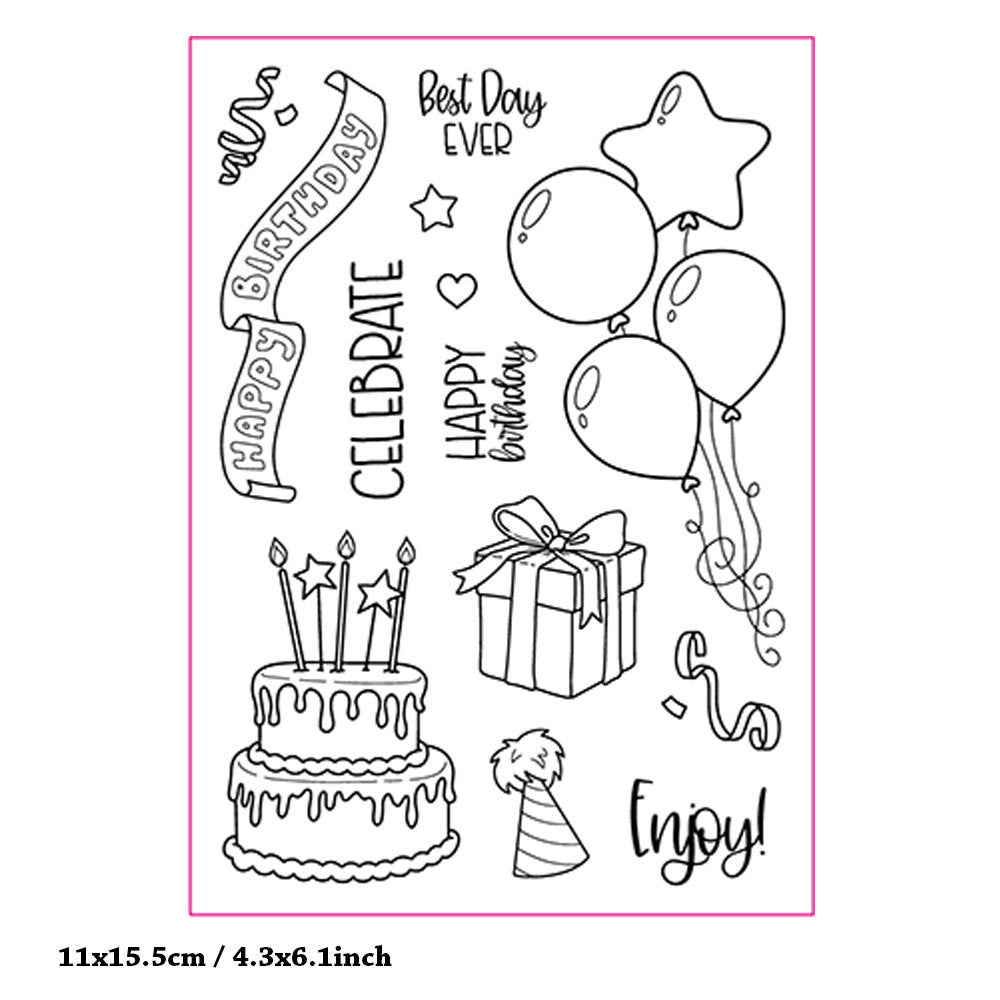 Happy Birthday Balloon Cake Clear Stamp