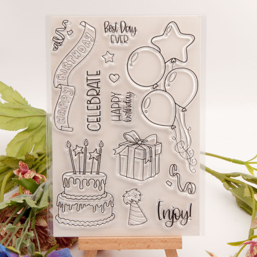 Happy Birthday Balloon Cake Clear Stamp