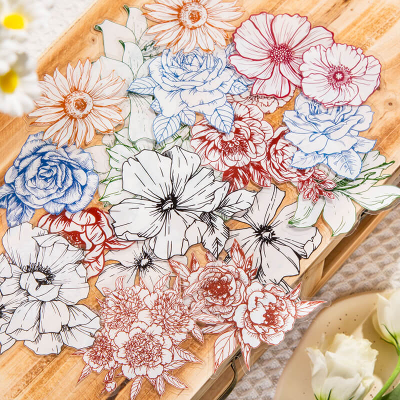 Line Drawing Flower Stickers | 40 PCS