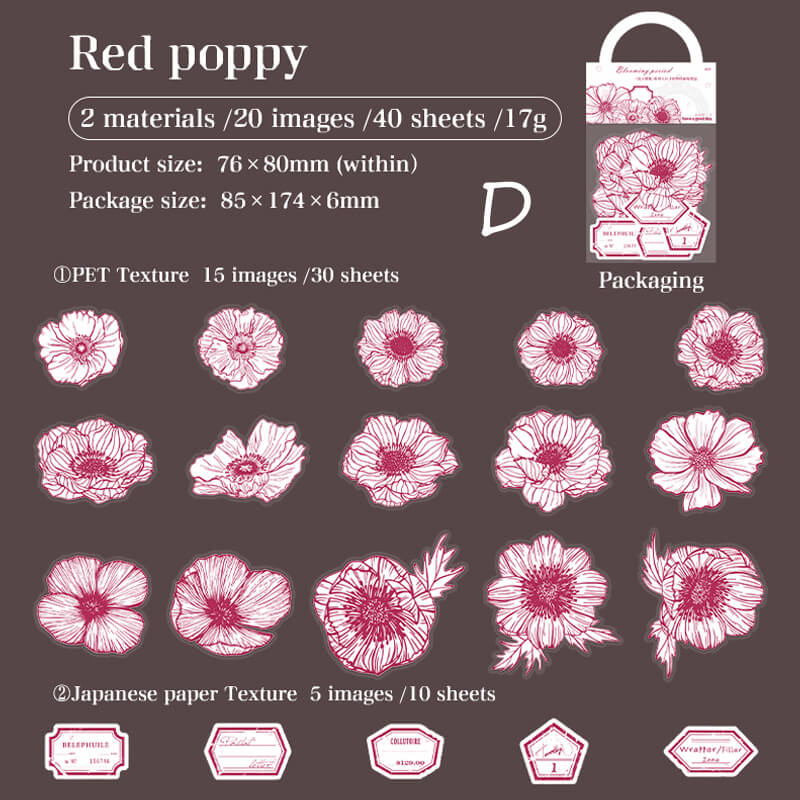 Line Drawing Flower Stickers | 40 PCS