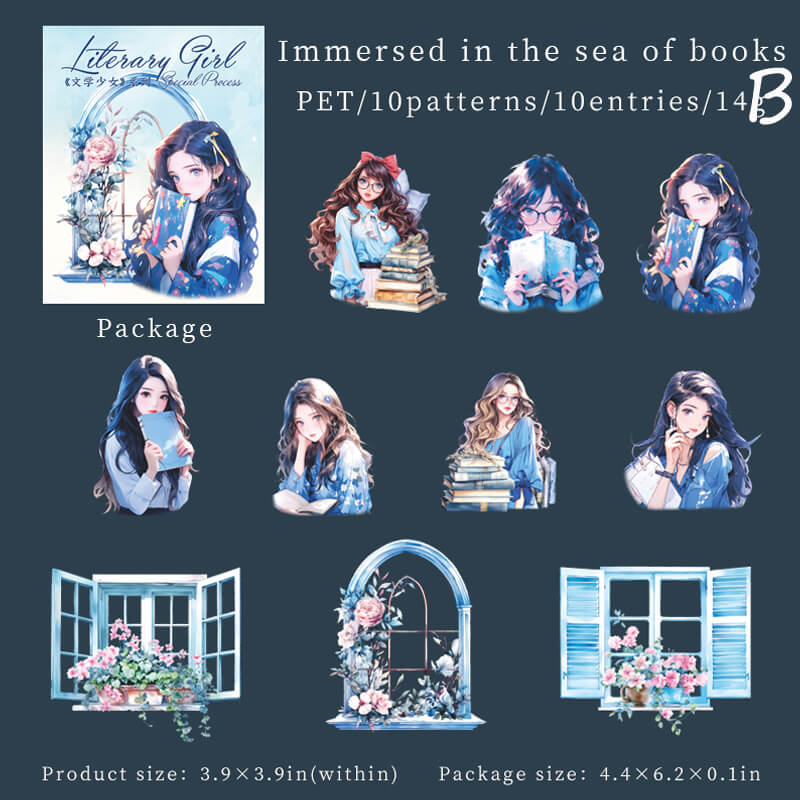 Literary Girl Sticker | 10 PCS