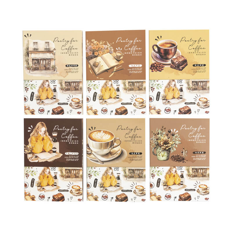 Pre-cut Coffee Bookstore Sticker Book | 20 PCS