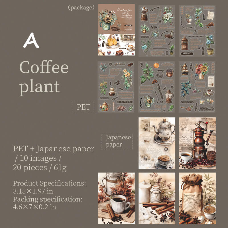 Pre-cut Coffee Bookstore Sticker Book | 20 PCS