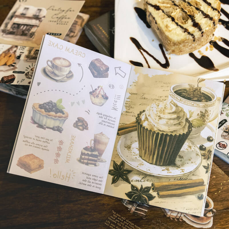 Pre-cut Coffee Bookstore Sticker Book | 20 PCS