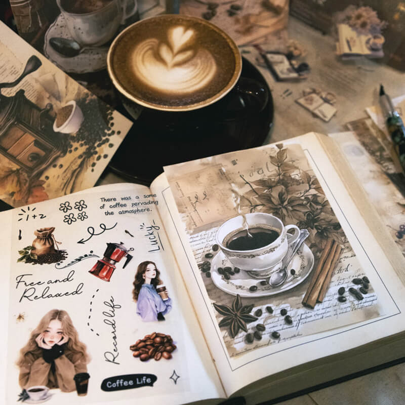 Pre-cut Coffee Bookstore Sticker Book | 20 PCS