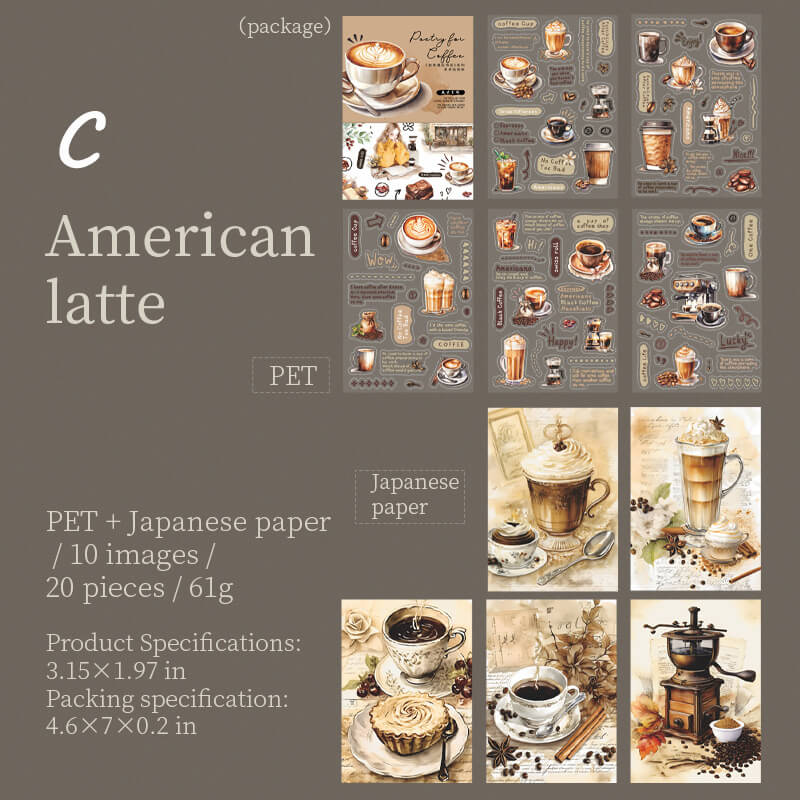 Pre-cut Coffee Bookstore Sticker Book | 20 PCS