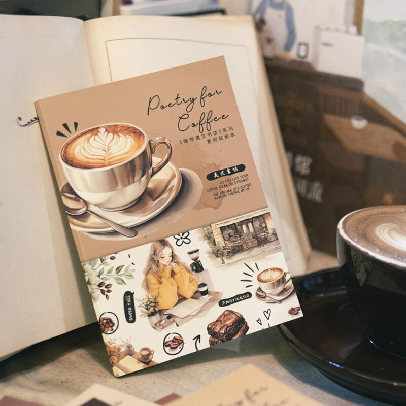 Pre-cut Coffee Bookstore Sticker Book | 20 PCS