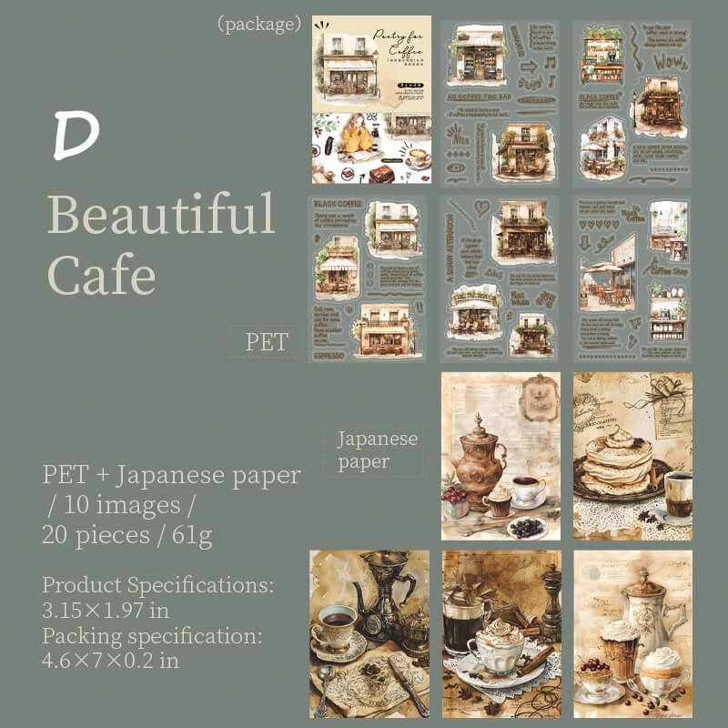 Pre-cut Coffee Bookstore Sticker Book | 20 PCS