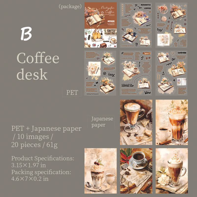 Pre-cut Coffee Bookstore Sticker Book | 20 PCS