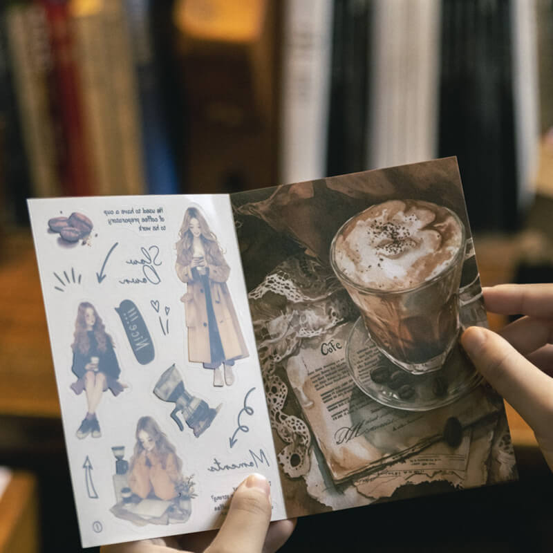 Pre-cut Coffee Bookstore Sticker Book | 20 PCS