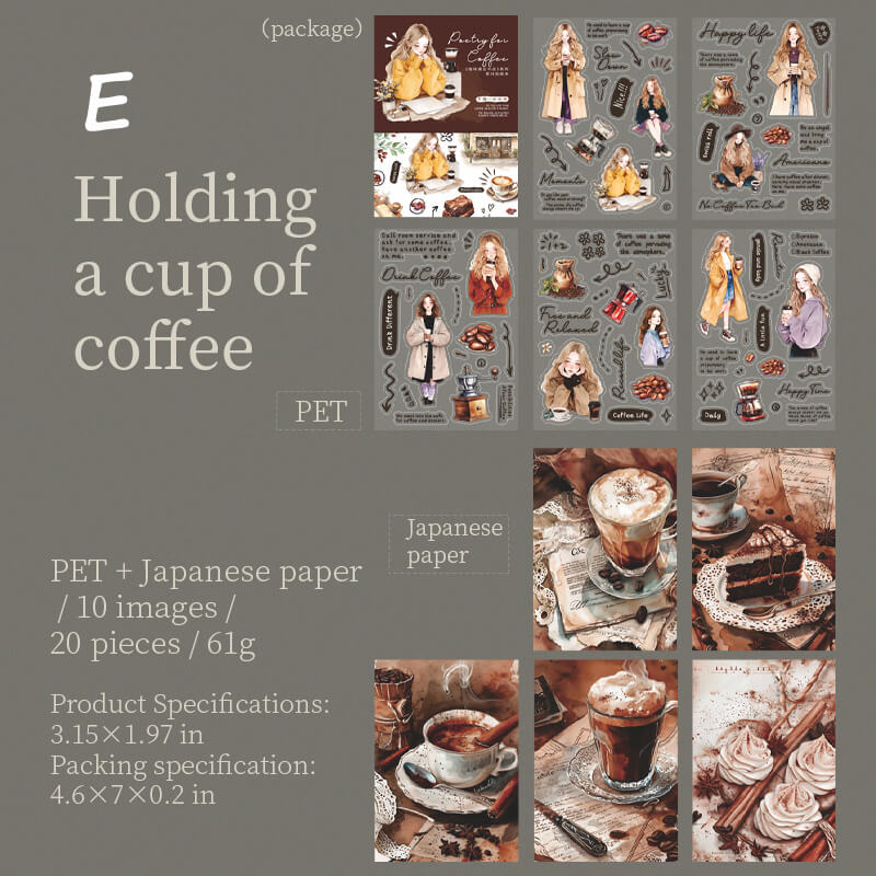 Pre-cut Coffee Bookstore Sticker Book | 20 PCS