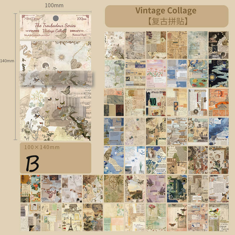 Retro Collage Scrapbooking Paper | 100 PCS