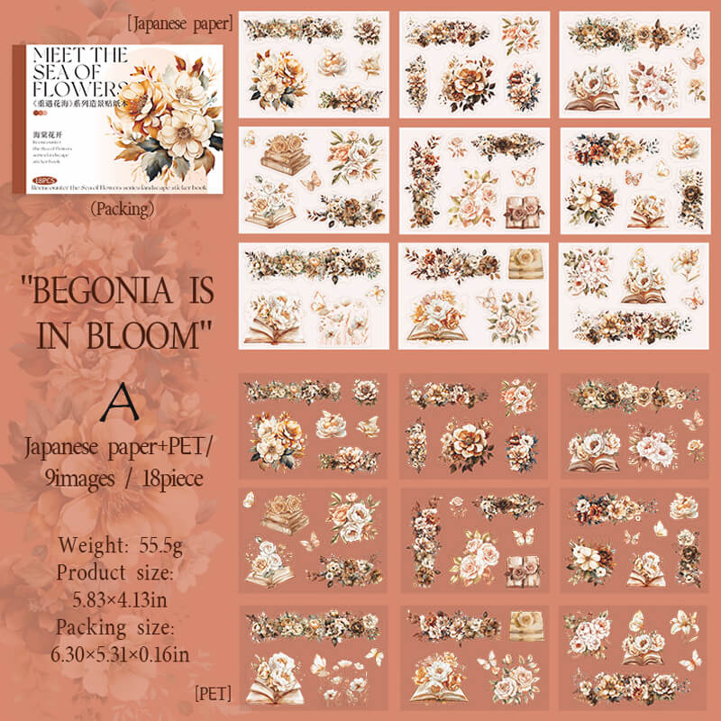 Romantic Flower Sea Stickers | 18 PCS