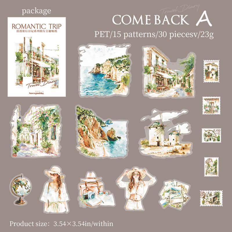 Romantic Travel Diary Stickers | 30 PCS