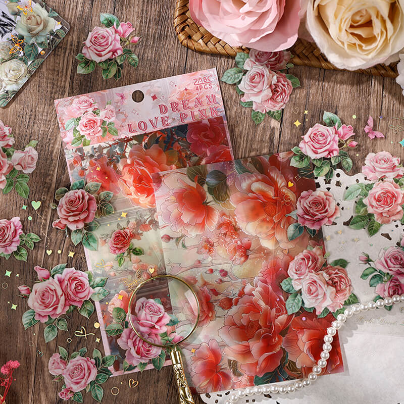 Roses Blooming Scrapbooking Paper | 4 PCS